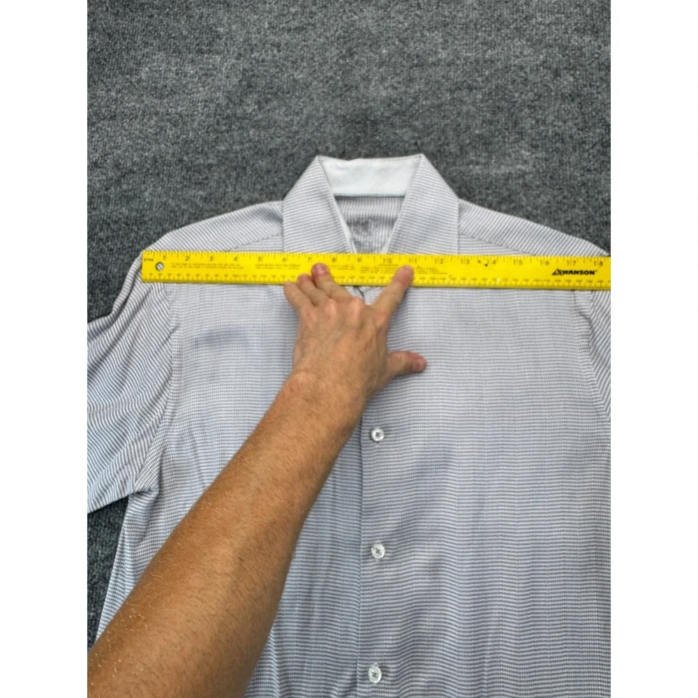 Bugatchi Uomo Mens 15.5 39 Gray Micro Check Cotton Dress Shirt Long Sleeve